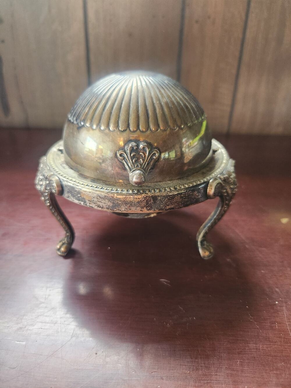 Vintage FB Rogers 1883 Roll Top Butter Dish Silverplate Dome Lion Head Feet 273